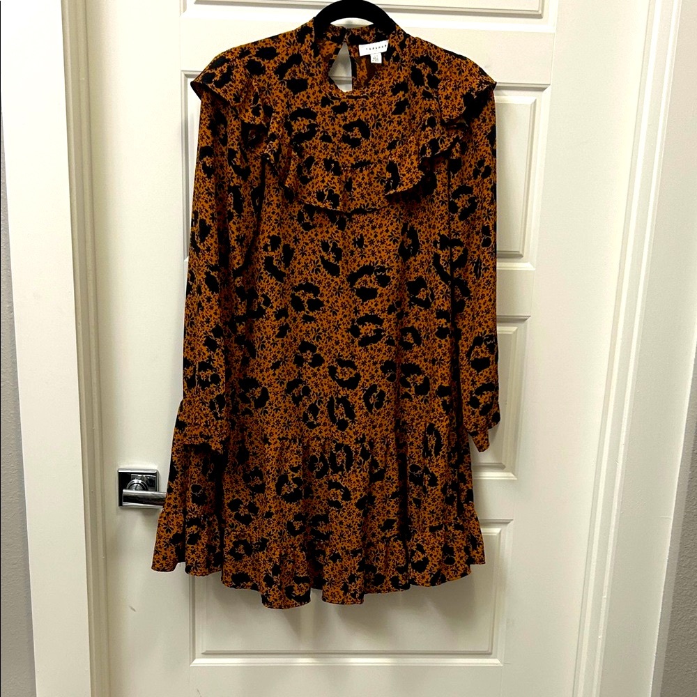 Topshop Brown and Black Long Sleeve Dress